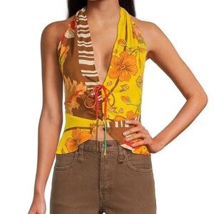 NWT Free People Hot Tropics Tank Mango Combo V Neck Summer Blouse (size XS)